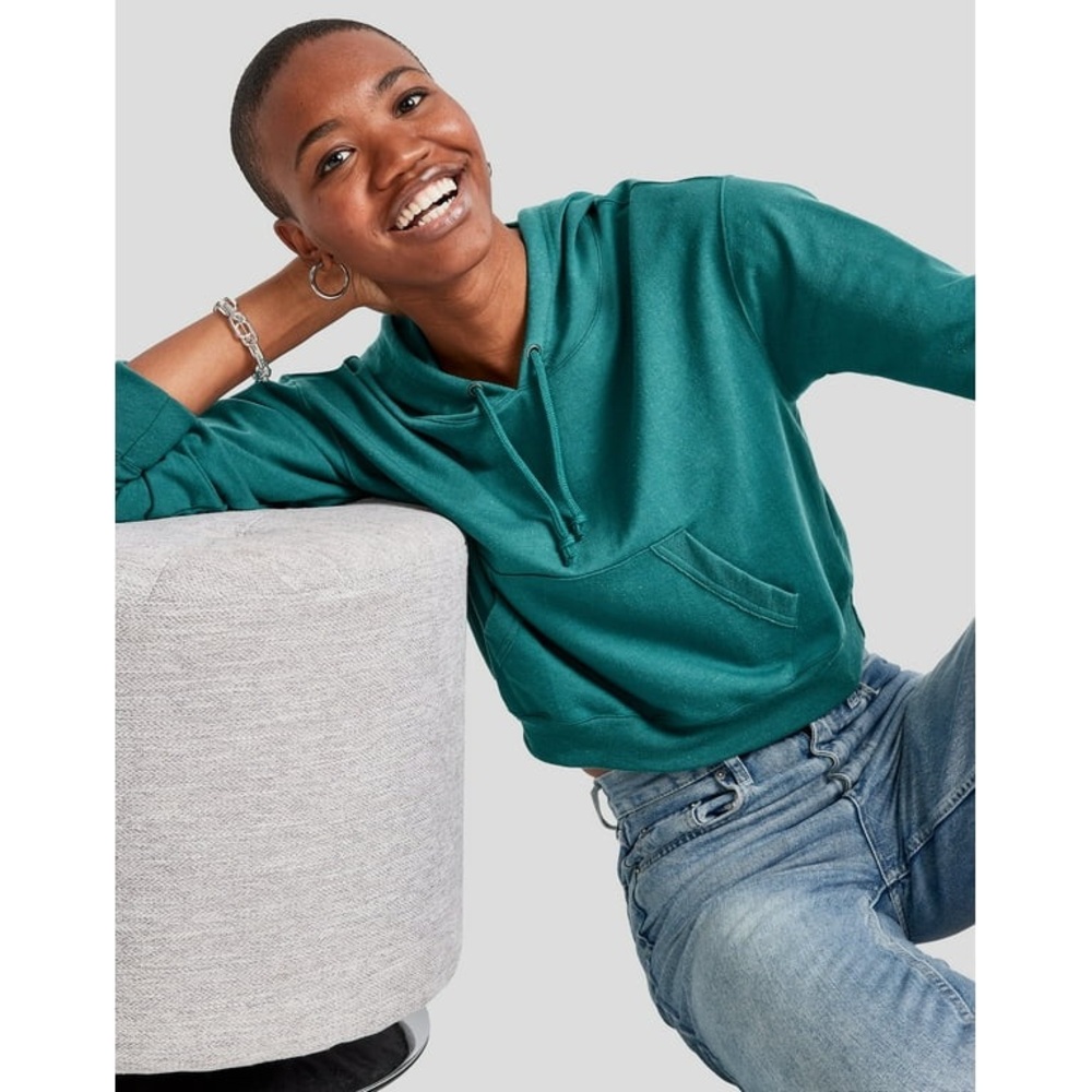 🧿PRICE FIRM🧿 HANES crop top Teal Hoodie for Women - Picture 2 of 14